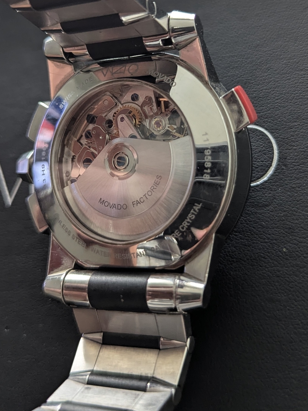 Movado Men's Silver and Black Chronograph Watch RED LABEL VIZIO $4995 - Picture 12 of 16